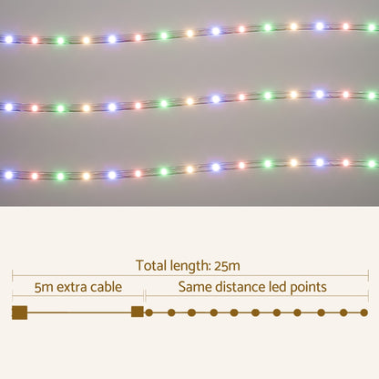 Jingle Jollys 20M Christmas Lights String Rope Light Decoration 600 LED Colorful