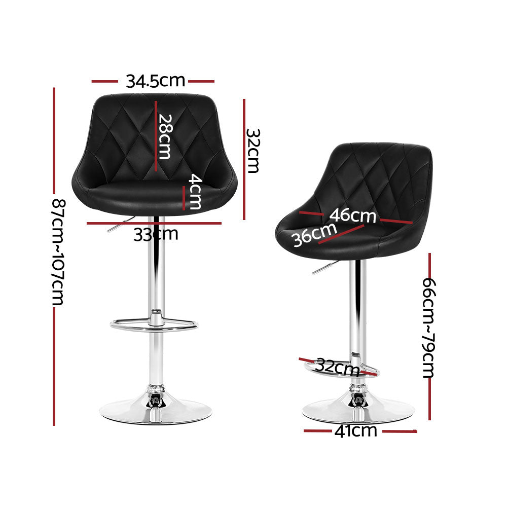 Artiss Set of 4 Bar Stools PU Leather Diamond Style - Black