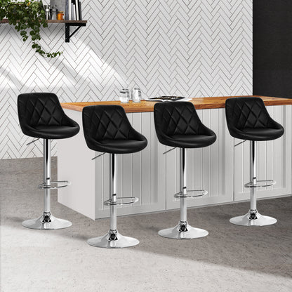 Artiss Set of 4 Bar Stools PU Leather Diamond Style - Black