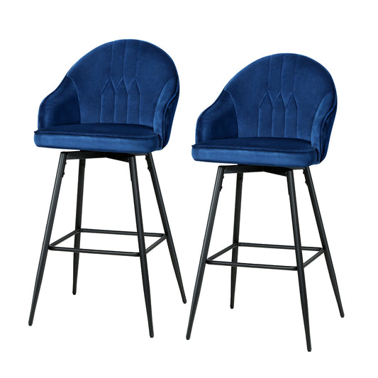 Artiss Set of 2 Bar Stools Kitchen Stool Dining Chairs Velvet Chair Barstool Blue Mesial