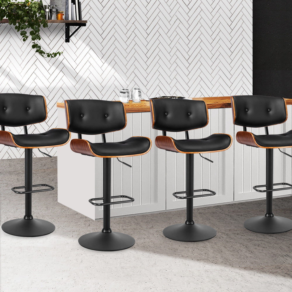 Artiss Set of 4 Kitchen Bar Stools Gas Lift Stool Chairs Swivel Barstool Leather Black