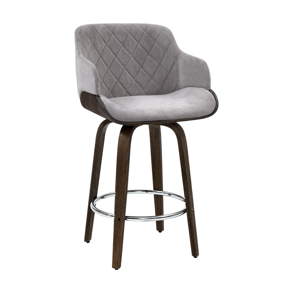 Artiss Velvet Bar Stool Swivel - Grey and Wood