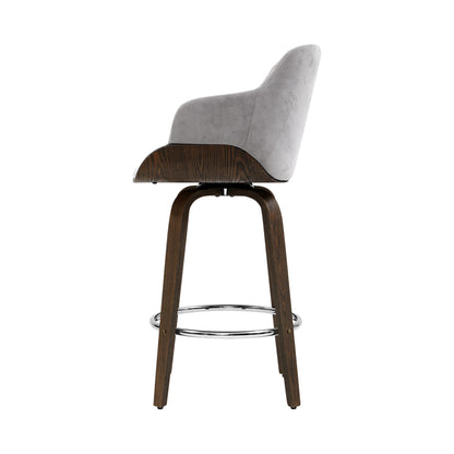 Artiss Velvet Bar Stool Swivel - Grey and Wood