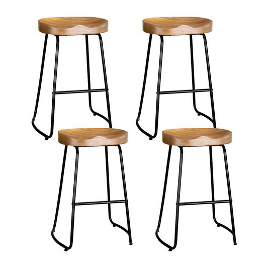 Artiss Set of 4 Elm Wood Backless Bar Stools 65cm - Black and Light Natural