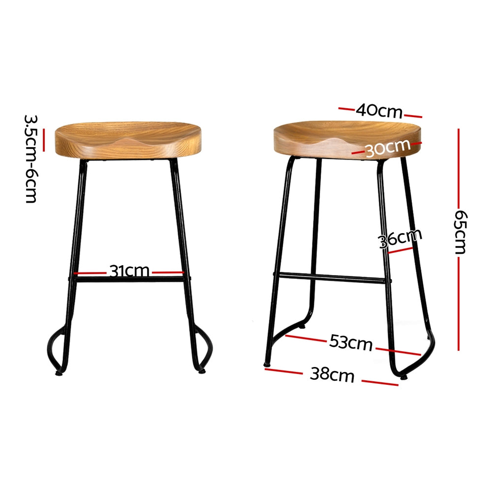 Artiss Set of 4 Elm Wood Backless Bar Stools 65cm - Black and Light Natural