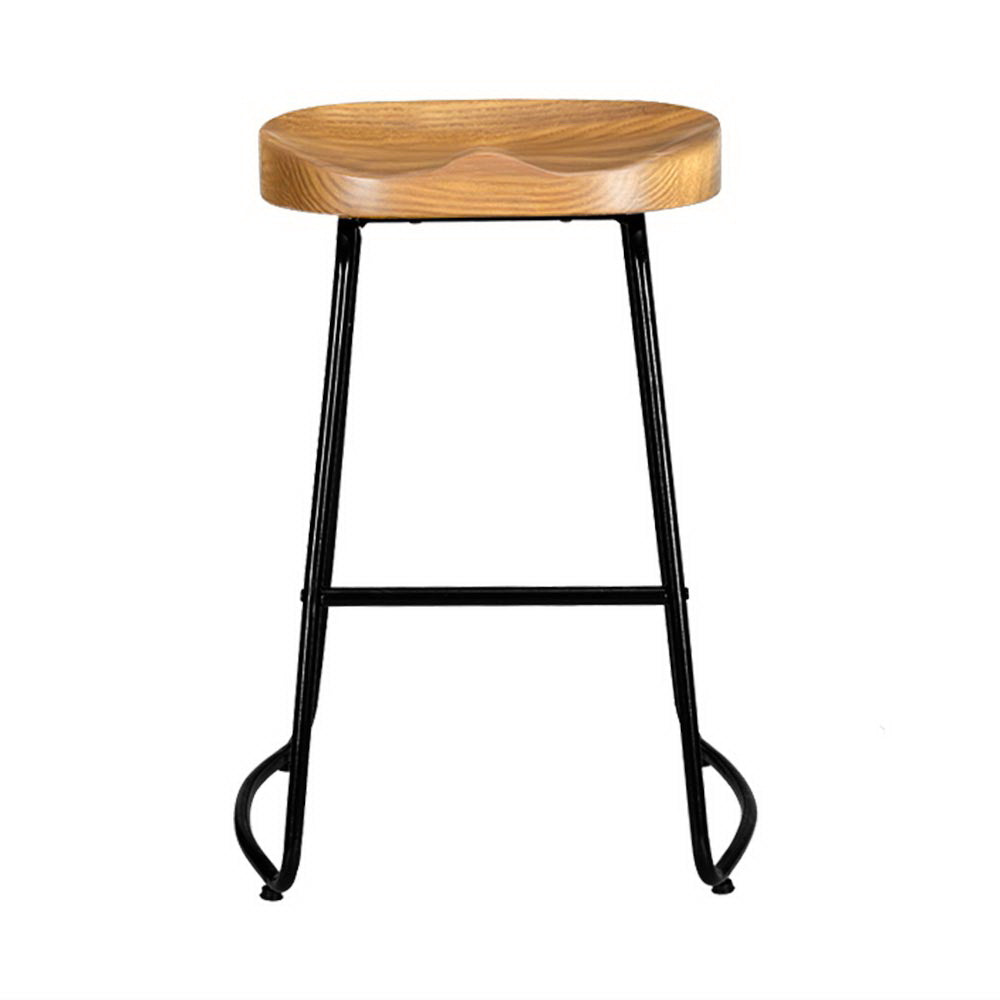 Artiss Set of 4 Elm Wood Backless Bar Stools 65cm - Black and Light Natural