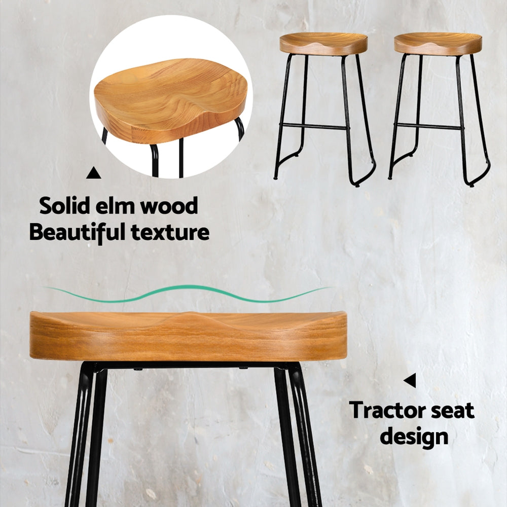 Artiss Set of 4 Elm Wood Backless Bar Stools 65cm - Black and Light Natural