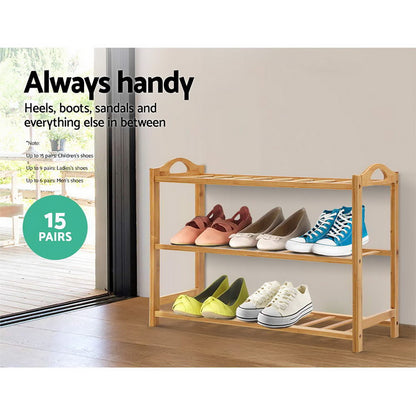 Artiss 3 Tiers Bamboo Shoe Rack Storage Organiser Wooden Shelf Stand Shelves