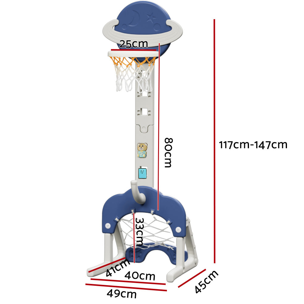 Everfit Kids Basketball Hoop Stand Adjustable 6-in-1 Sports Center Toys Set Blue