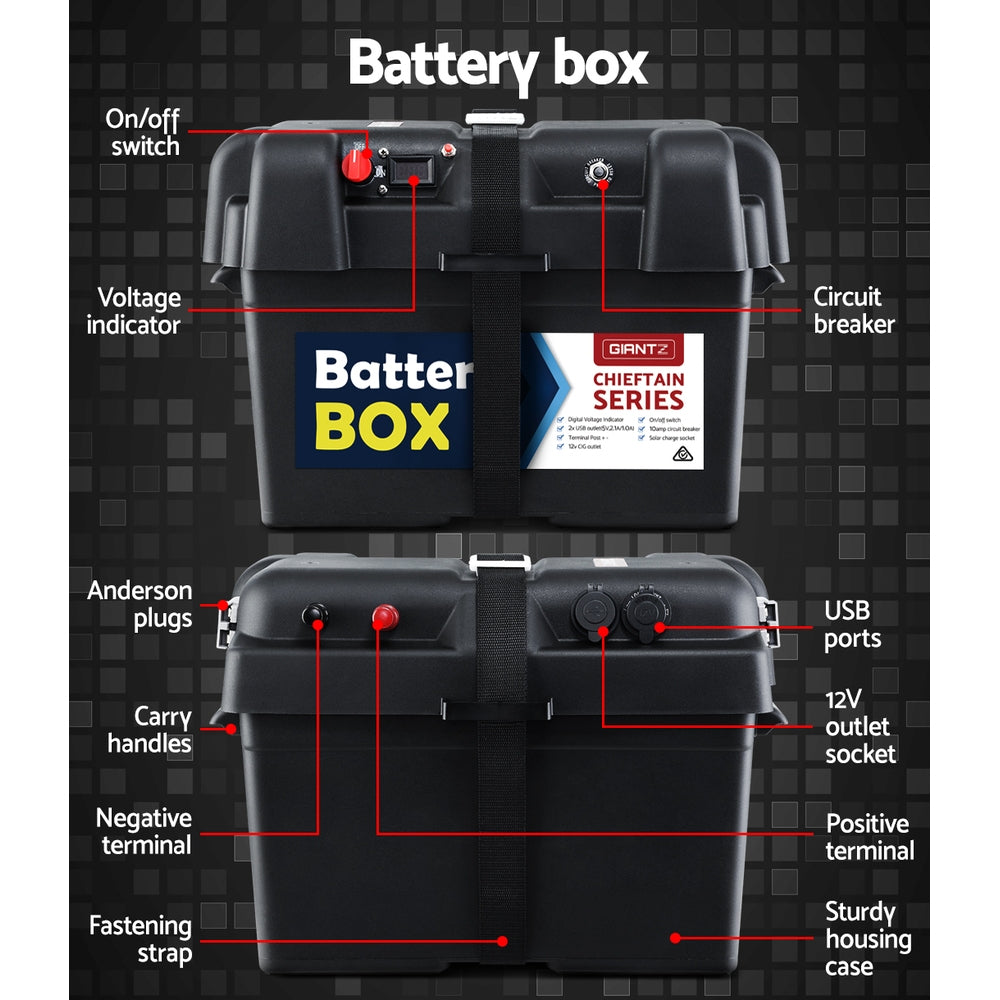 Giantz 140Ah Deep Cycle Battery & Battery Box 12V AGM Marine Sealed Power Solar Caravan 4WD Camping