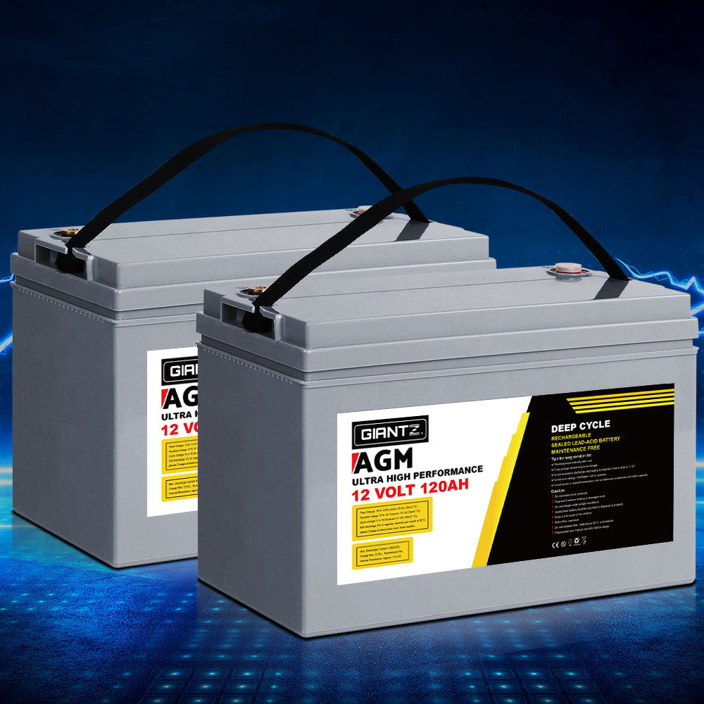 Giantz AGM Deep Cycle Battery 12V 120Ah Marine Sealed Power Portable Solar X2