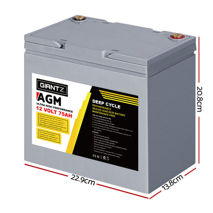 Giantz AGM Deep Cycle Battery 12V 75Ah Marine Sealed Power Portable Box Solar X2