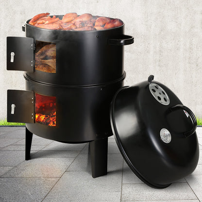 Grillz 3-in-1 Charcoal BBQ Smoker - Black