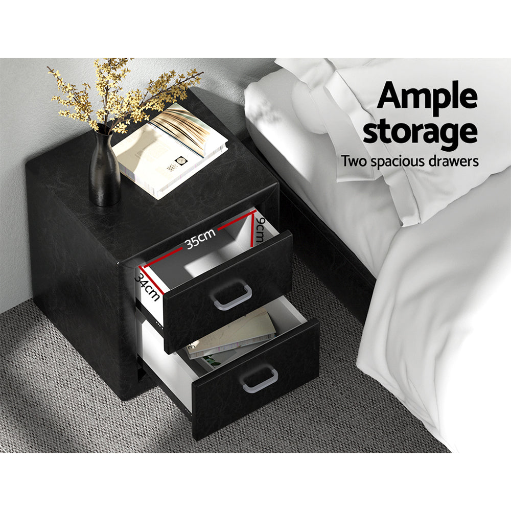 Artiss PVC Leather Bedside Table - Black