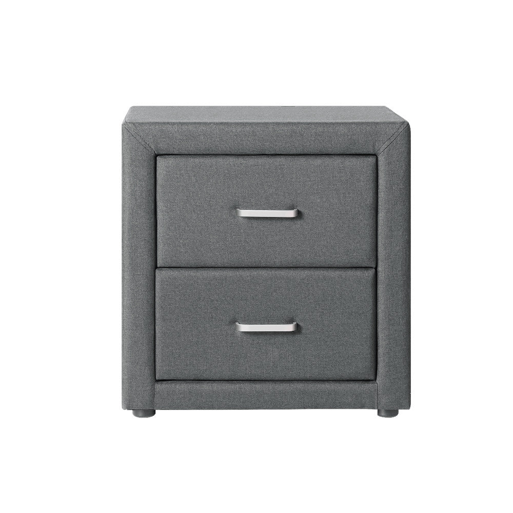 Artiss Fabric Bedside Table - Grey