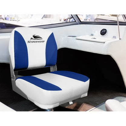 Seamanship Set of 2 Folding Swivel Boat Seats - White & Blue