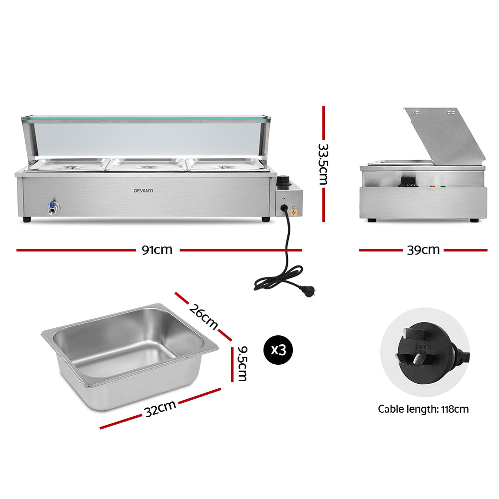 Devanti Commercial Food Warmer Bain Marie Electric Buffet Pan Stainless Steel