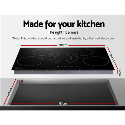 Devanti 90cm Ceramic Cooktop Electric Cook Top 5 Burner Stove Hob Touch Control 6-Zones