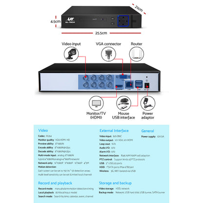 UL-tech CCTV Camera Home Security System 8CH DVR 1080P Cameras Outdoor Day Night