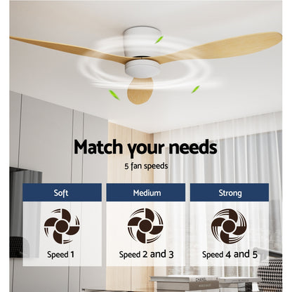 Devanti 52'' Ceiling Fan LED Light Remote Control DC Motor 5 Speed Fans Timer