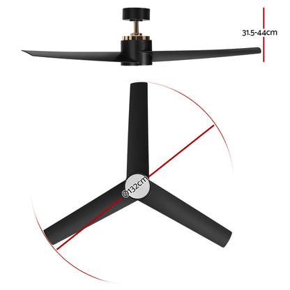 Devanti 52" Ceiling Fan 1300mm DC Motor with Light Black