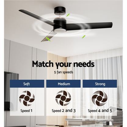 Devanti 52" Ceiling Fan 1300mm DC Motor with Light Black