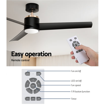 Devanti 52" Ceiling Fan 1300mm DC Motor with Light Black