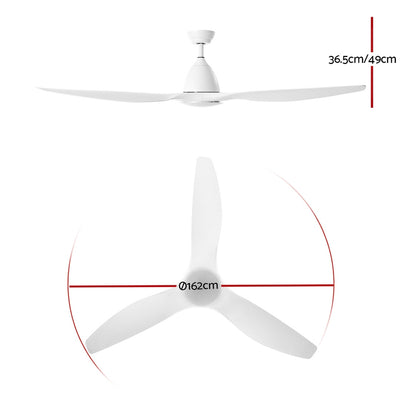 Devanti 64'' DC Motor Ceiling Fan With Light LED Remote Control Fans 3 Blades