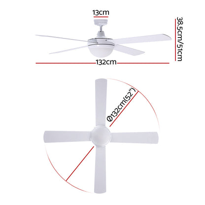 Devanti 52'' Ceiling Fan w/Light w/Remote Timer - White