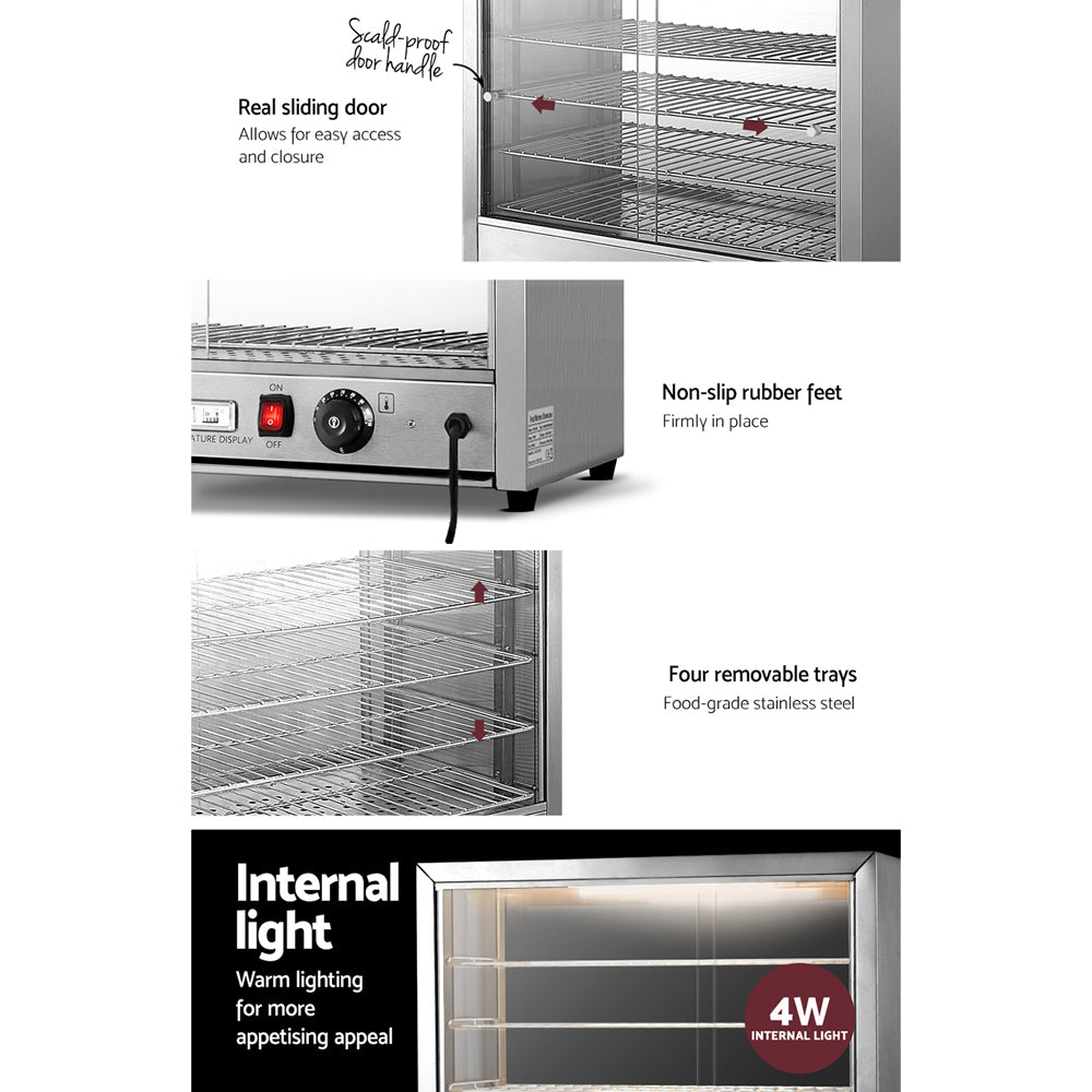 Devanti Commercial Food Warmer Electric Pie Hot Display Showcase Cabinet 4 Tier