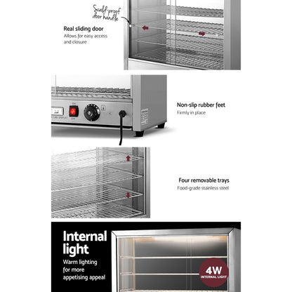 Devanti Commercial Food Warmer Electric Pie Hot Display Showcase Cabinet 4 Tier