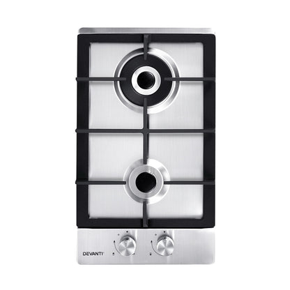 Devanti Gas Cooktop 30cm Gas Stove Cooker 2 Burner Cook Top Konbs NG LPG Steel