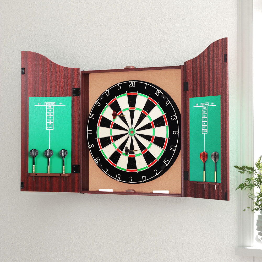 18" Dartboard Cabinet Set Professional Dartboard Wood Classic Game Party Sport