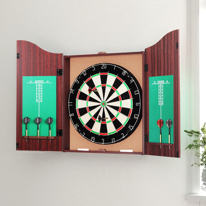 18" Dartboard Cabinet Set Professional Dartboard Wood Classic Game Party Sport