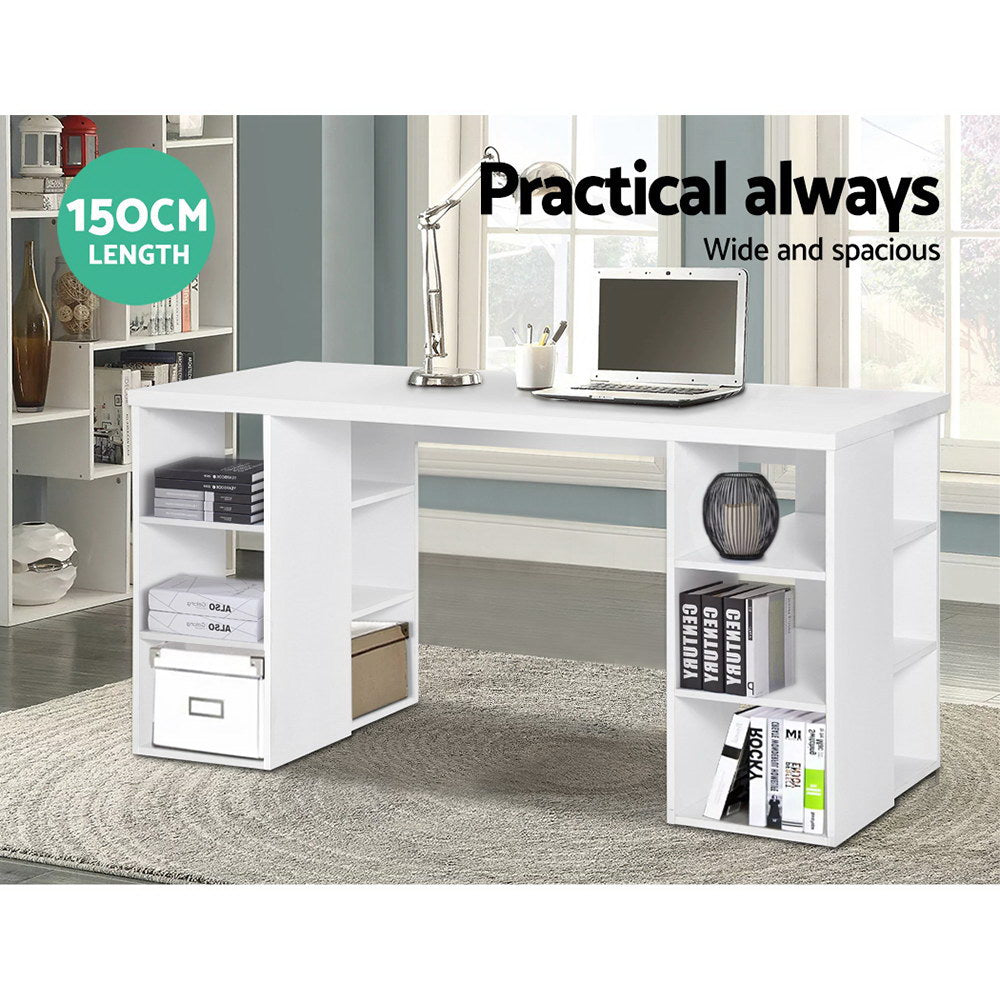 Artiss 3 Level Desk with Storage & Bookshelf - White