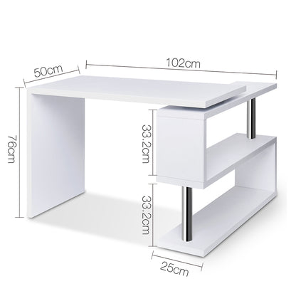 Artiss Rotary Corner Desk with Bookshelf - White