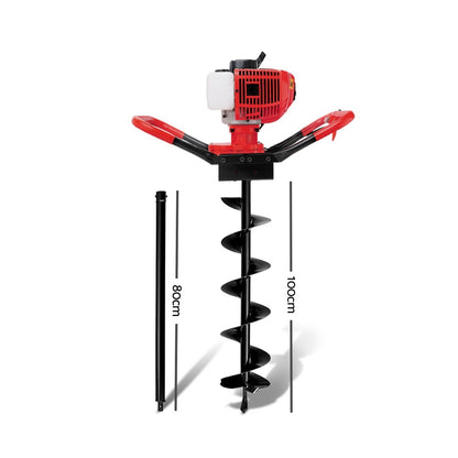 Giantz 66CC Post Hole Digger 200mm Petrol Drill Extension Auger Bits