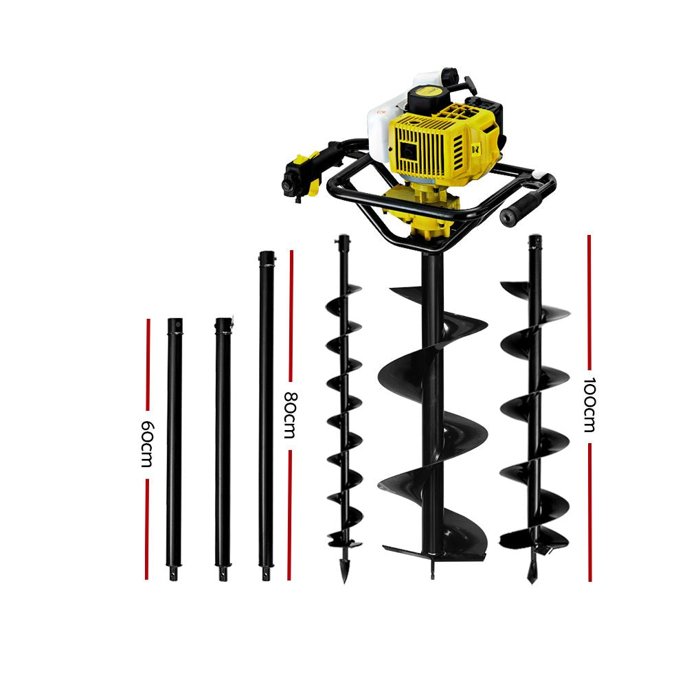 Giantz 92CC Post Hole Digger Petrol Drill Auger Extension Bits