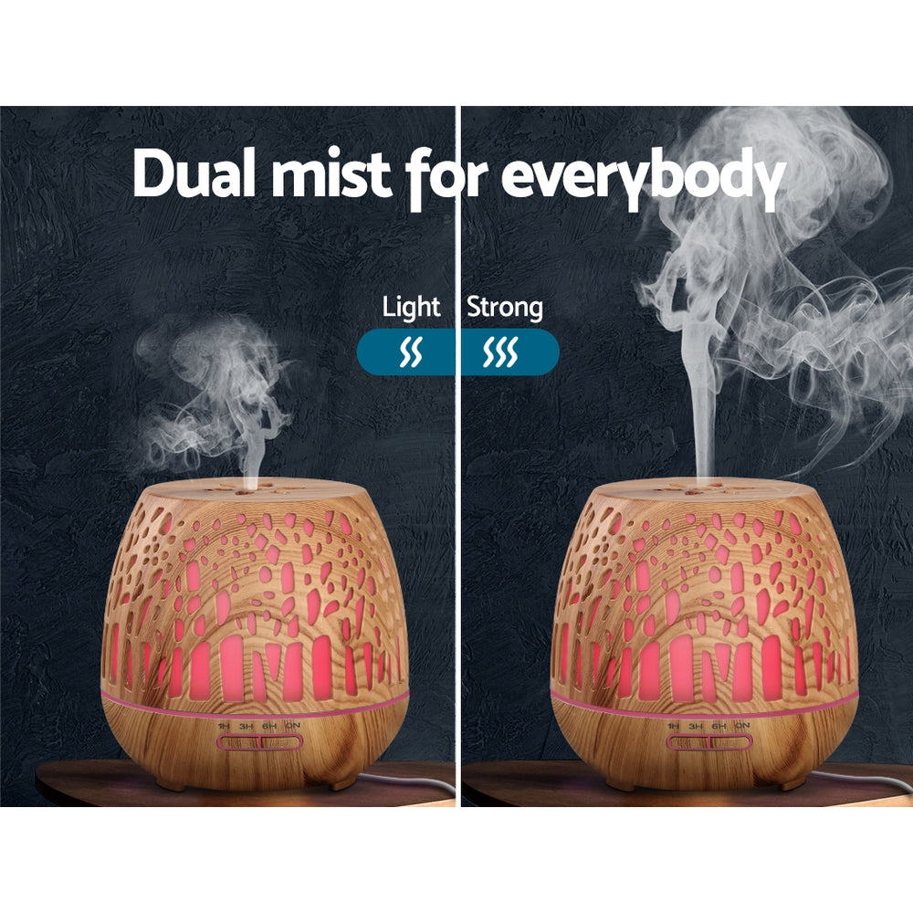 Devanti Aroma Diffuser Aromatherapy Humidifier Essential Oil Ultrasonic Cool Mist Wood Grain Remote Control 400ml