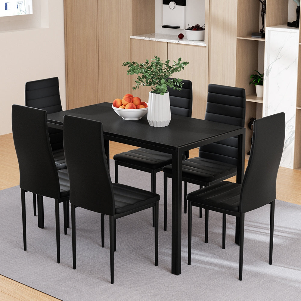 Artiss Dining Chairs and Table Dining Set 6 Chair Set Of 7 Wooden Top Black