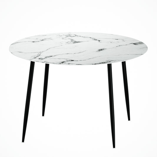 Artiss Dining Table Round Wooden Table With Marble Effect Metal Legs 110CM White