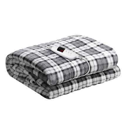 Giselle Bedding Electric Throw Rug Flannel Snuggle Blanket Washable Heated Grey and White Checkered