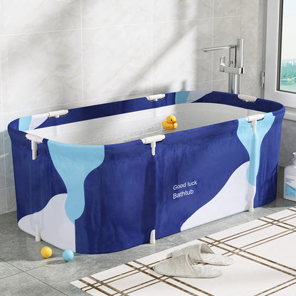 Weisshorn Foldable Bathtub PVC Spa Bucket Inflatable Cushion 134x65cm Navy Blue