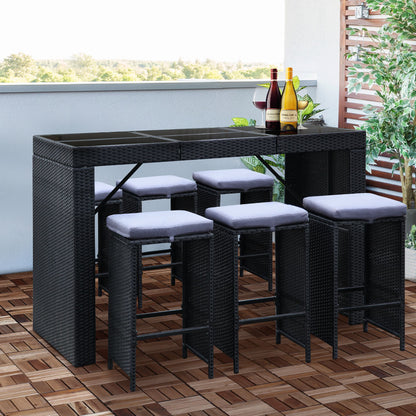 Gardeon 7 Piece Outdoor Dining Table Set - Black