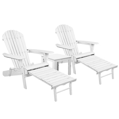 Gardeon 3 Piece Outdoor Adirondack Lounge Beach Chair Set - White