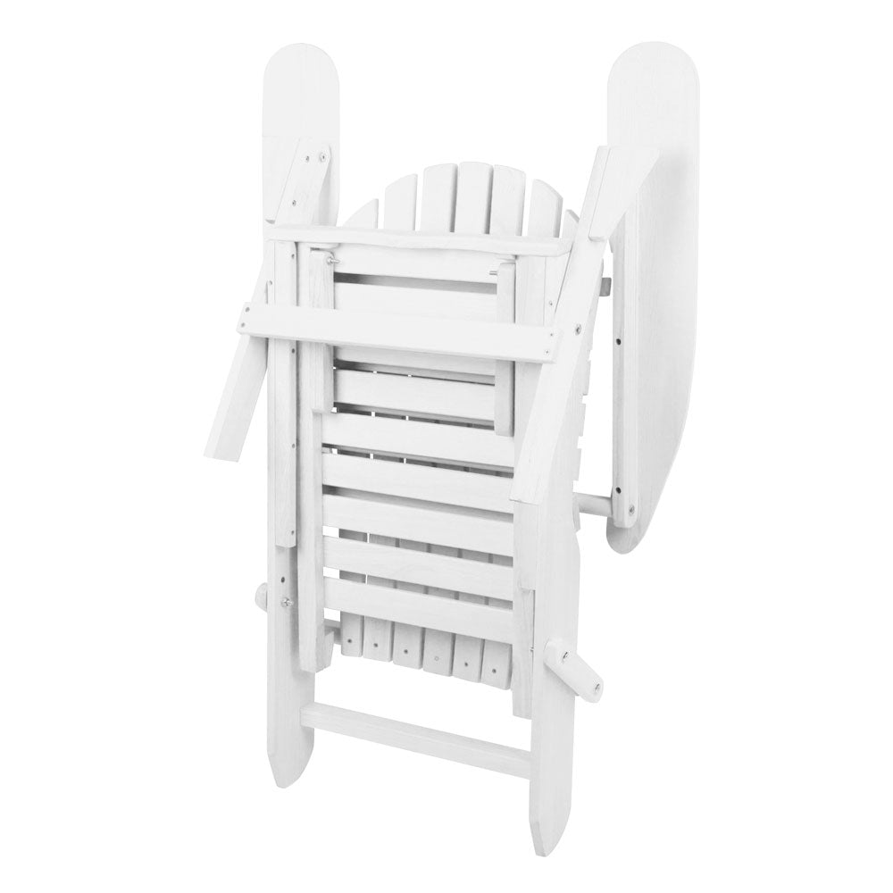 Gardeon 3 Piece Outdoor Adirondack Lounge Beach Chair Set - White