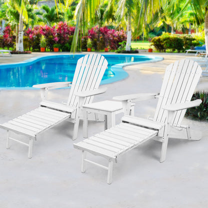 Gardeon 3 Piece Outdoor Adirondack Lounge Beach Chair Set - White