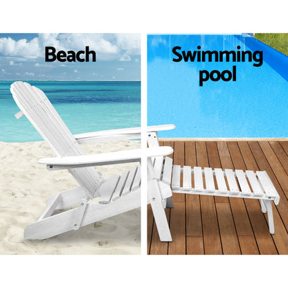 Gardeon Adirondack Beach Chair with Ottoman - White