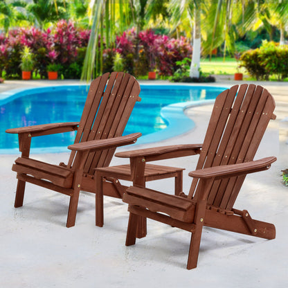 Gardeon 3PC Outdoor Setting Beach Chairs Table Wooden Adirondack Lounge Garden