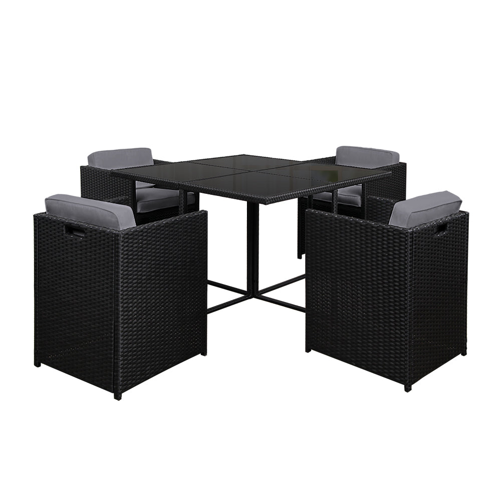 Gardeon 5 Piece Wicker Outdoor Dining Set - Black